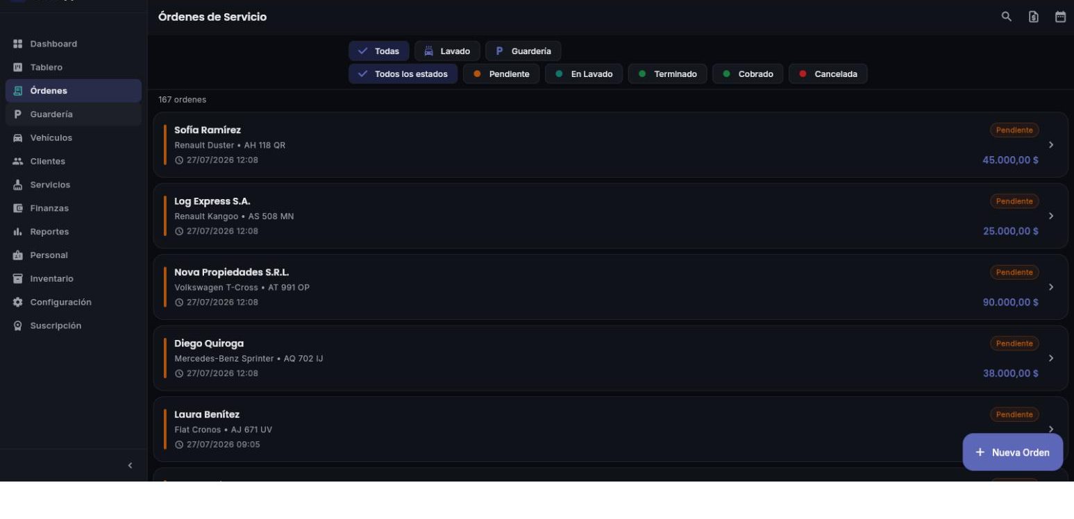 Laveapp en la computadora: listado de órdenes de servicio